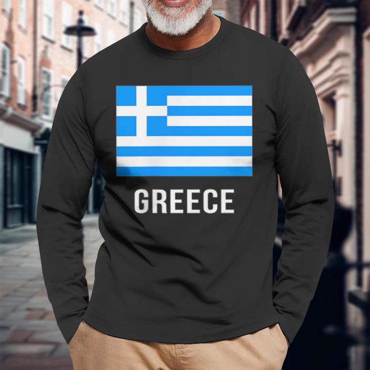 ギリシャの国旗 長袖Tシャツ 高齢者への贈り物