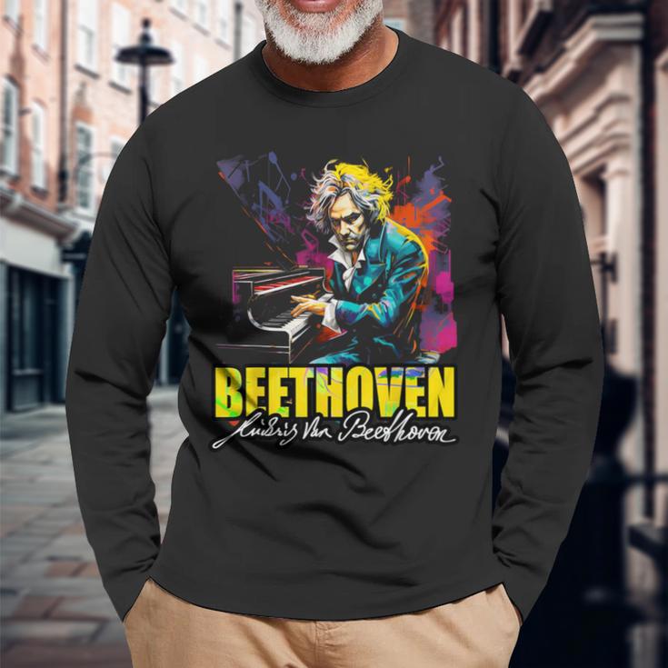 クラシック音楽 ピアノ ルートヴィヒ・ヴァン ベートーヴェン 長袖Tシャツ 高齢者への贈り物