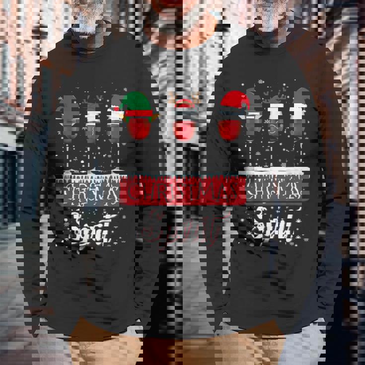 クリスマススピリット 赤ワイングラス サンタクロース エルフ トナカイ 長袖Tシャツ 高齢者への贈り物