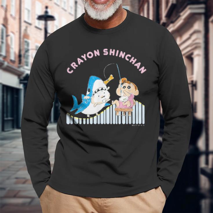 クレヨンしんちゃん ひまわりとシロ 釣りごっこ 長袖Tシャツ 高齢者への贈り物