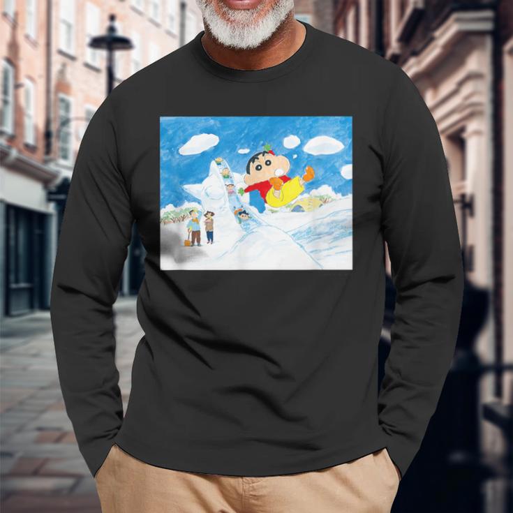 クレヨンしんちゃん 雪のすべり台 長袖Tシャツ 高齢者への贈り物