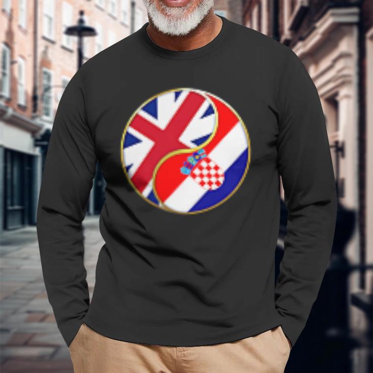 クロアチアの旗 イングランド イギリス 英語 イギリス クロアチア語 長袖Tシャツ 高齢者への贈り物