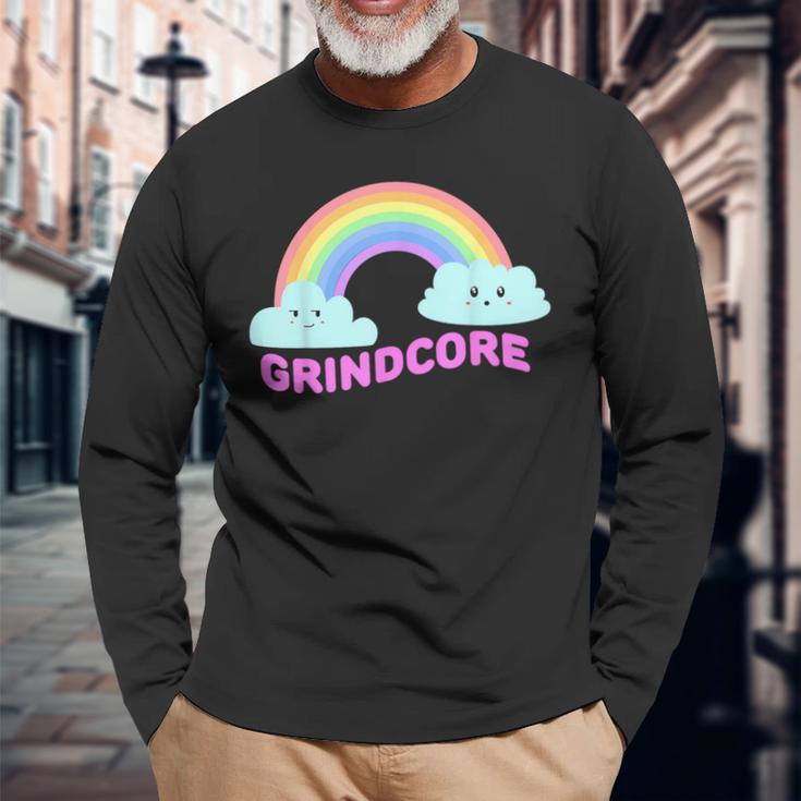 グラインドコアシャツ 皮肉なレインボー 面白いグラインドコアミュージック 長袖Tシャツ 高齢者への贈り物