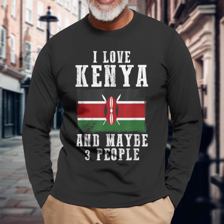 ケニアアフリカ国旗 I Love Kenya 長袖Tシャツ 高齢者への贈り物