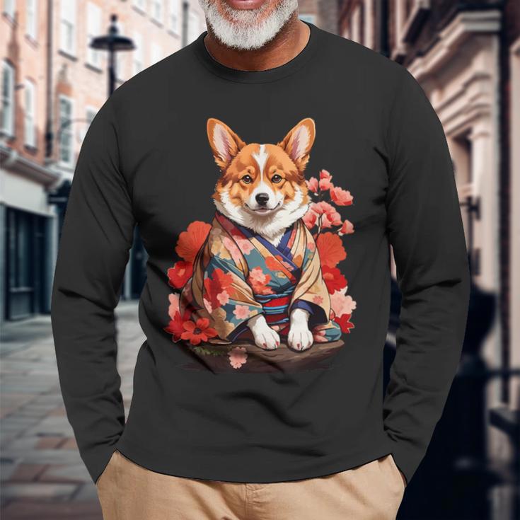 コーギー 着物 サムライ 伝統 日本アニメ アート 忍者 長袖Tシャツ 高齢者への贈り物