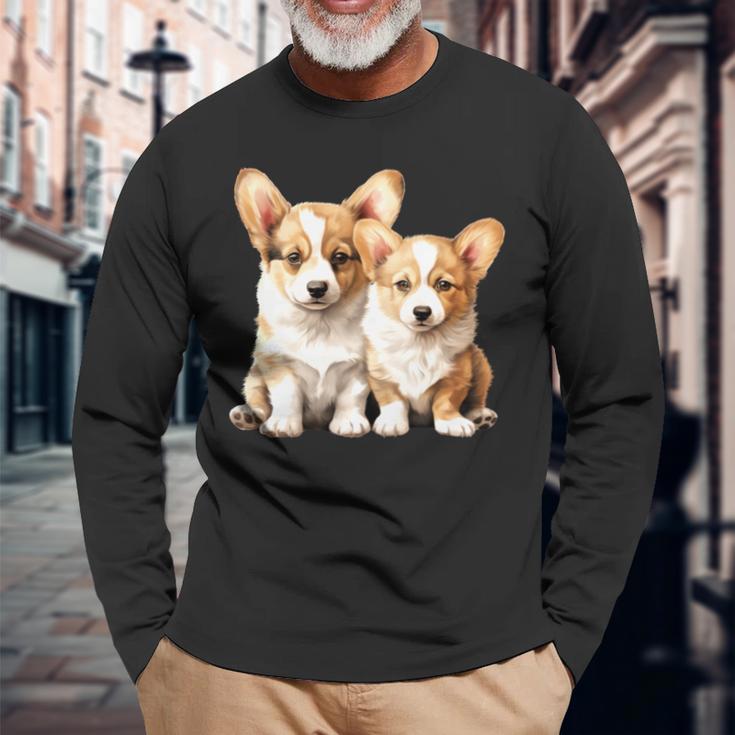 コーギー子犬 長袖tシャツ 長袖Tシャツ 高齢者への贈り物