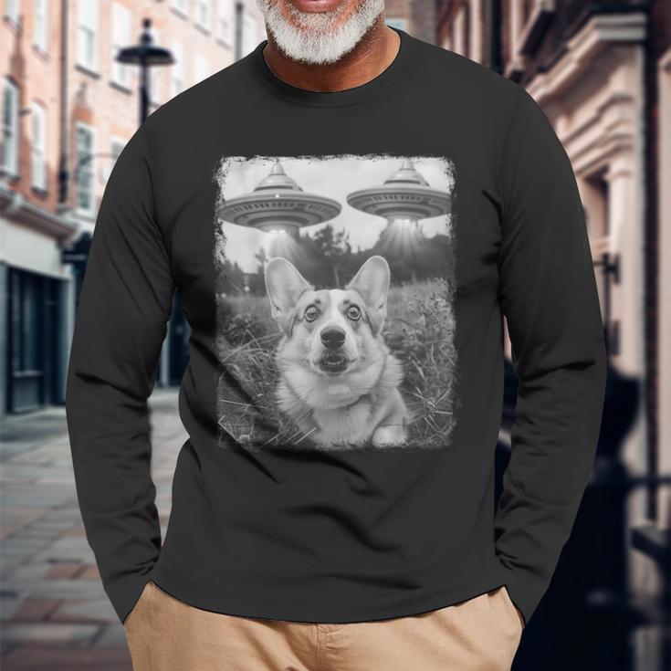 コーギー犬 Ufo エイリアン 地球外自撮り 長袖Tシャツ 高齢者への贈り物