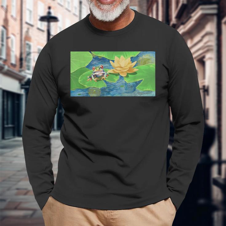 ゴッホ カエル 星月夜 動物 アート 自然 恋人 絵画 長袖Tシャツ 高齢者への贈り物