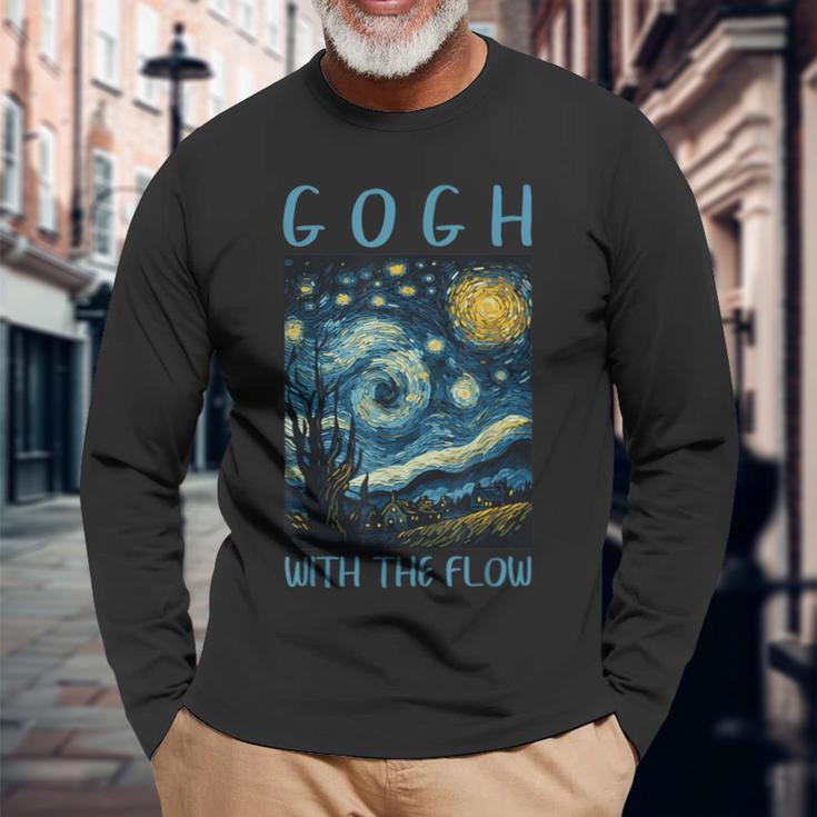 ゴッホ ゴッホ 流れる星月夜 美術史 駄洒落ユーモア 長袖Tシャツ 高齢者への贈り物