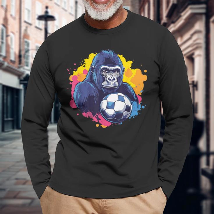 ゴリラ サッカーボール 鮮やかな色 長袖Tシャツ 高齢者への贈り物