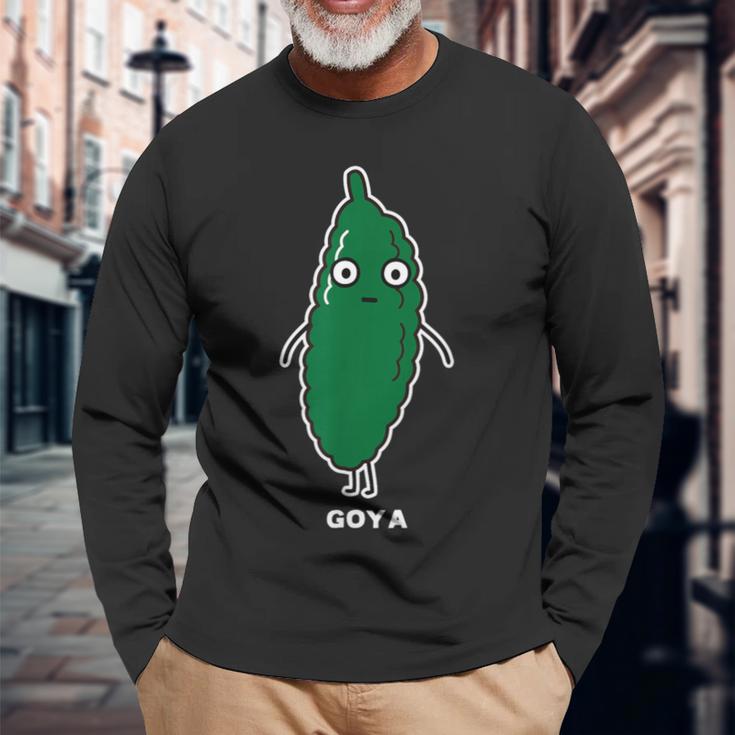 ゴーヤ ゴーヤー 顔 イラスト かわいい おもしろ 面白い 簡単 シンプル ゆるい 野菜 長袖Tシャツ 高齢者への贈り物