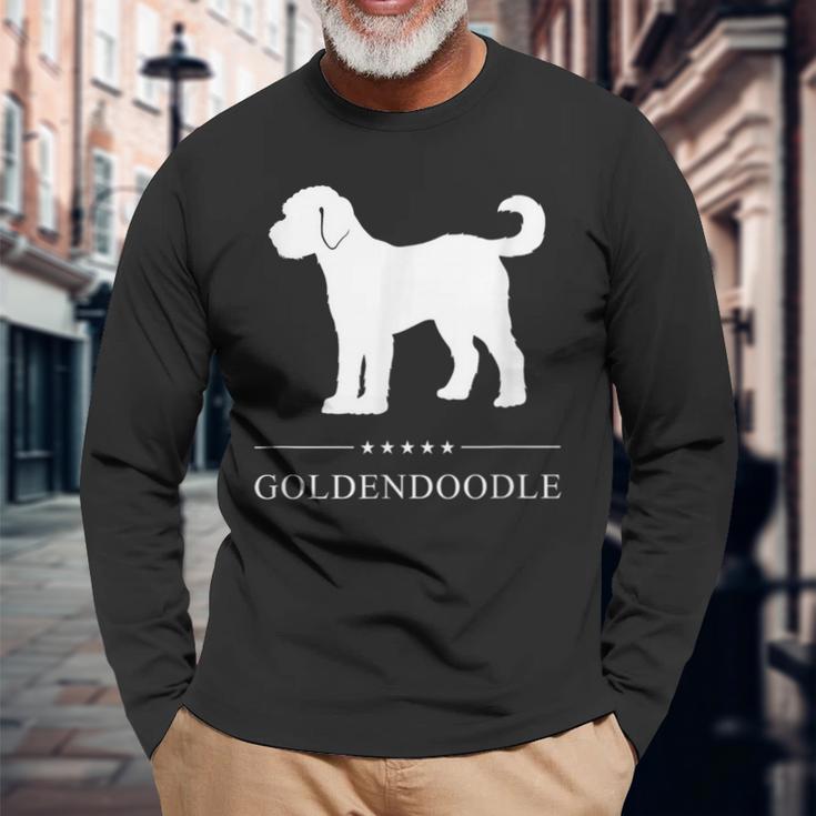 ゴールデンドゥードル 犬 ホワイト シルエット 長袖Tシャツ 高齢者への贈り物