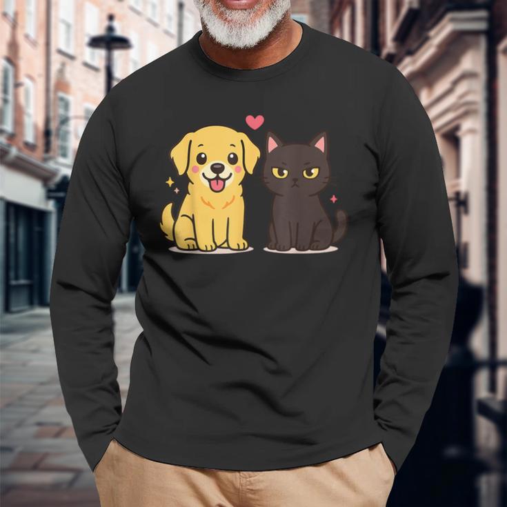 ゴールデンレトリバー ボーイフレンド 黒猫 Gf 面白い カップルギフト 長袖Tシャツ 高齢者への贈り物