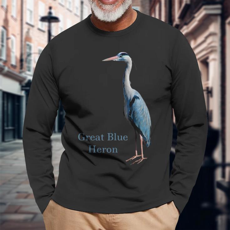 サギの鳥シャツ グレートブルーサギ 鳥類学 長袖Tシャツ 高齢者への贈り物