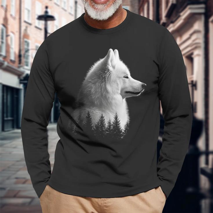 サモエド 犬 グラフィック ペット イラスト サモエド 長袖Tシャツ 高齢者への贈り物
