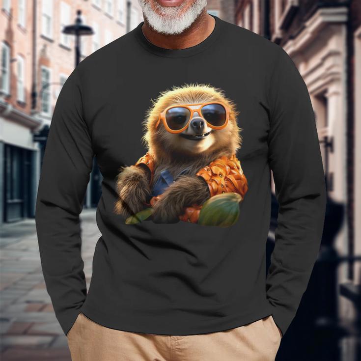 サングラスをかけたナマケモノかわいいナマケモノ 長袖Tシャツ 高齢者への贈り物