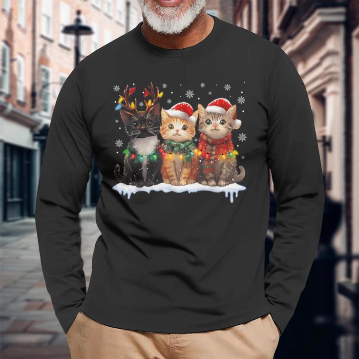 サンタ 猫 ライト トナカイ クリスマス 猫 恋人 パジャマ 長袖Tシャツ 高齢者への贈り物