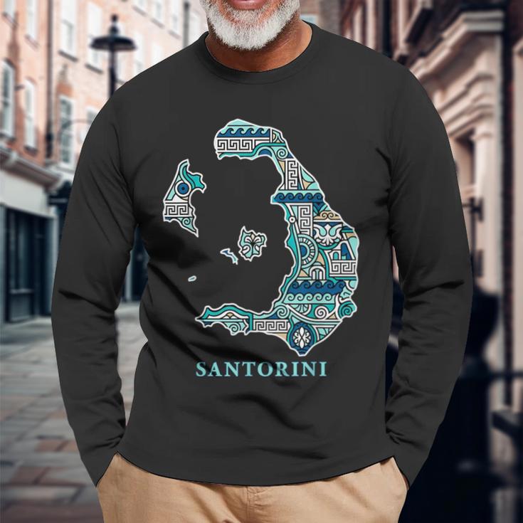 サントリーニ島 ギリシャ 地図 ギリシャ柄 旅行 休暇 長袖Tシャツ 高齢者への贈り物