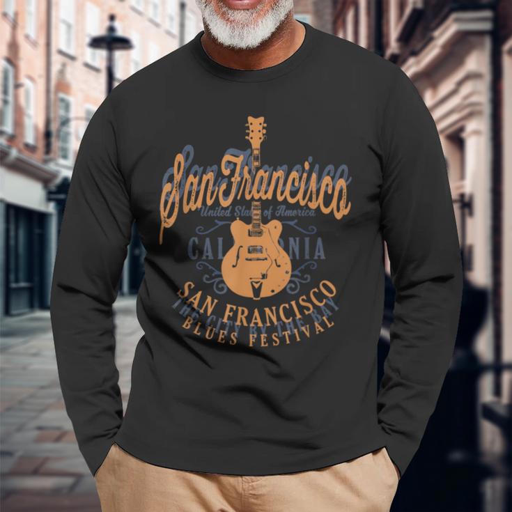 サンフランシスコ・ブルース アメリカンミュージックフェスティバル クール ビンテージ 長袖Tシャツ 高齢者への贈り物