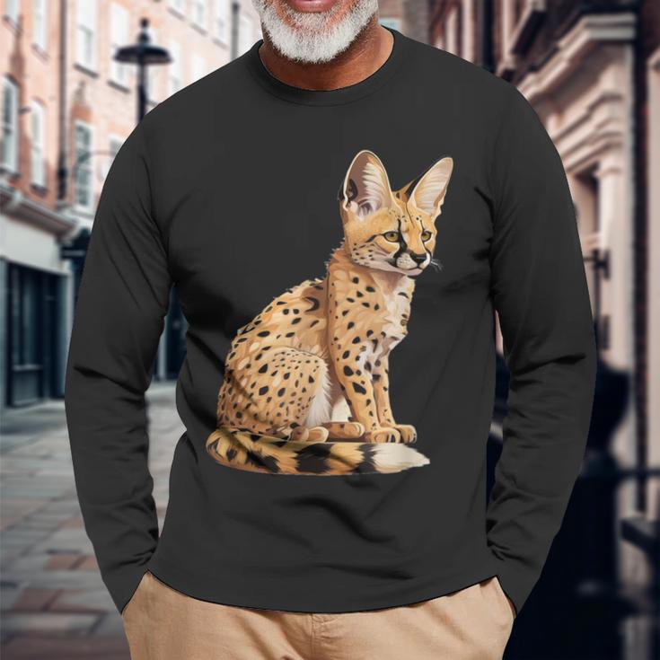 サーバル アニマル サーバルズ アフリカン ワイルドキャット サーバルキャット ワイルドキャット 長袖Tシャツ 高齢者への贈り物