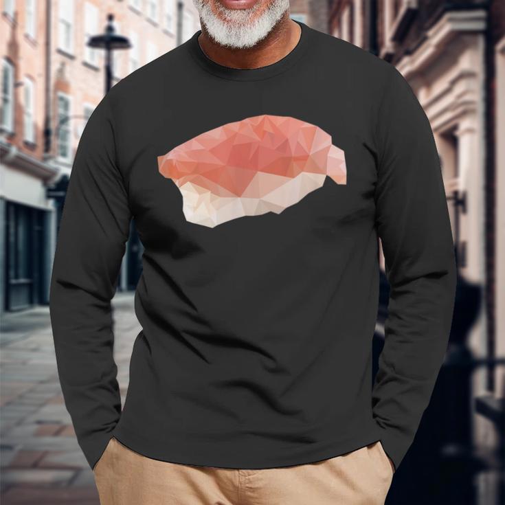サーモン握り ローポリお寿司 鮭 レトロディザイン 長袖Tシャツ 高齢者への贈り物