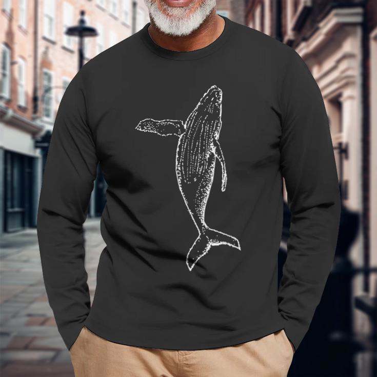 ザトウクジラ 遊び心のあるアートイラスト 長袖Tシャツ 高齢者への贈り物