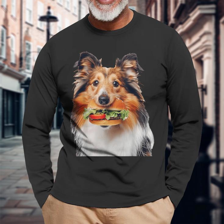 シェットランド・シープドッグ・バーガー 長袖Tシャツ 高齢者への贈り物
