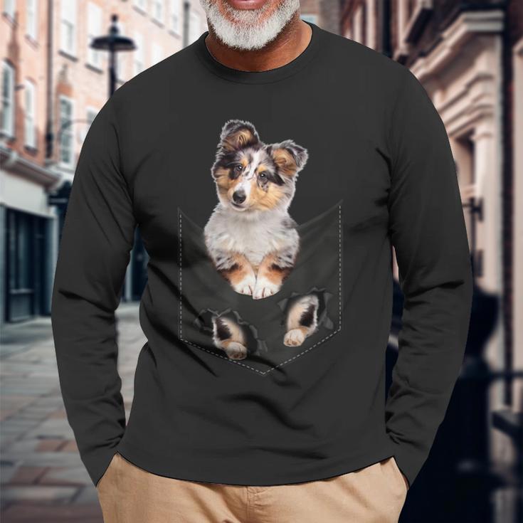 シェルティー犬愛好家のためのポケットに入った面白いシェットランドシープドッグ 長袖Tシャツ 高齢者への贈り物