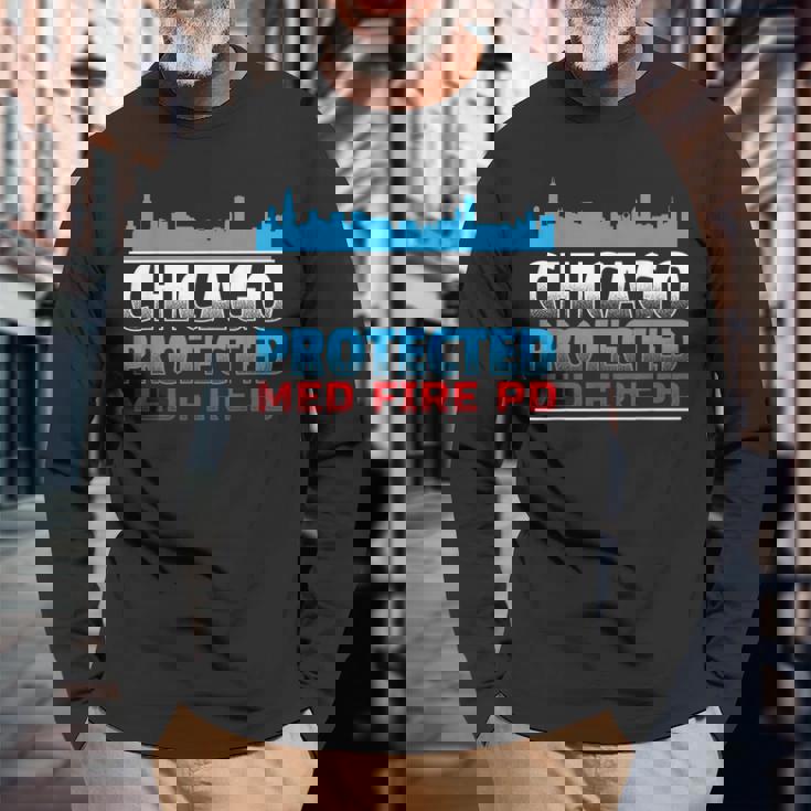 シカゴ・プロテクテッド Med Fire Pd シカゴファン向け 長袖Tシャツ 高齢者への贈り物