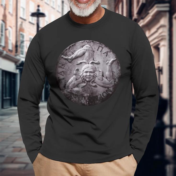 シチリア・トリナクリア イタリア シチリアプライドフラッグ トリナクリア 長袖Tシャツ 高齢者への贈り物