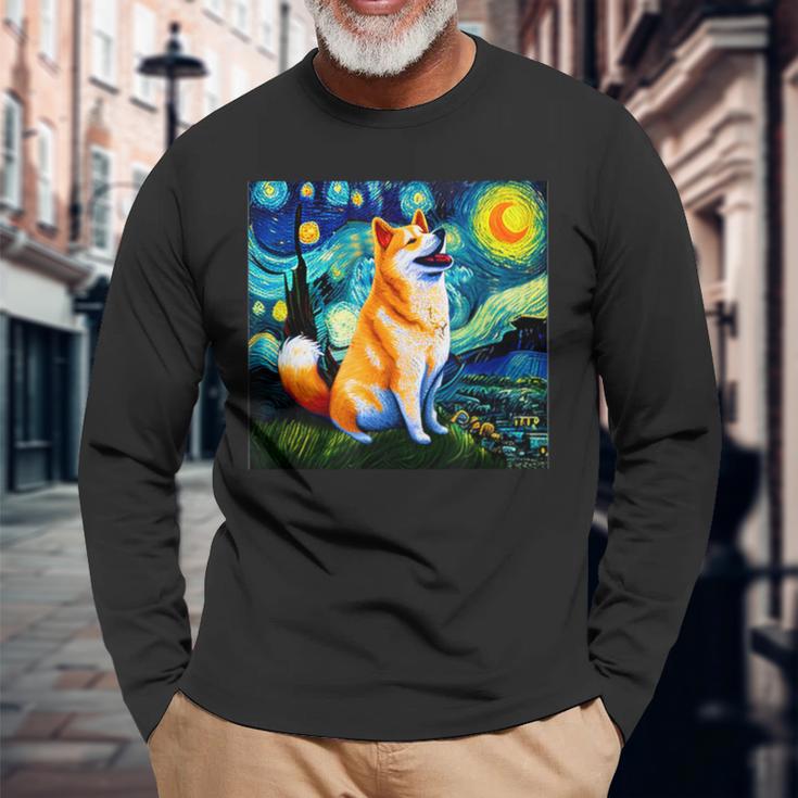 シバイヌ 面白いtシャツ 柴犬 犬 ゴッホ 星月夜 かわいい メンズ 子供 おもしろ 服 グッズ ネタ 長袖Tシャツ 高齢者への贈り物
