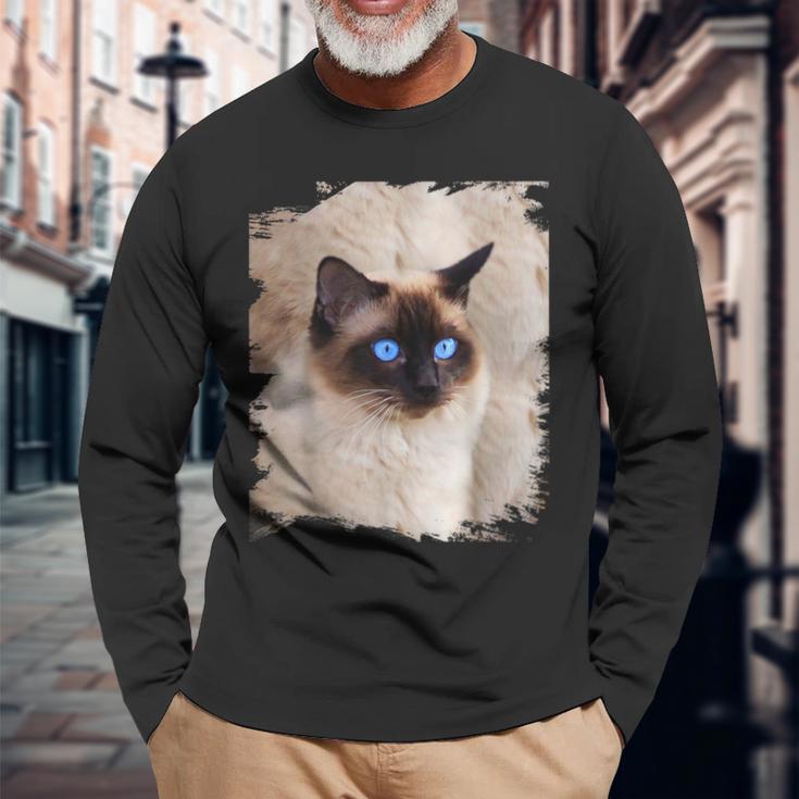 シャムの子猫の頭の顔 長袖Tシャツ 高齢者への贈り物