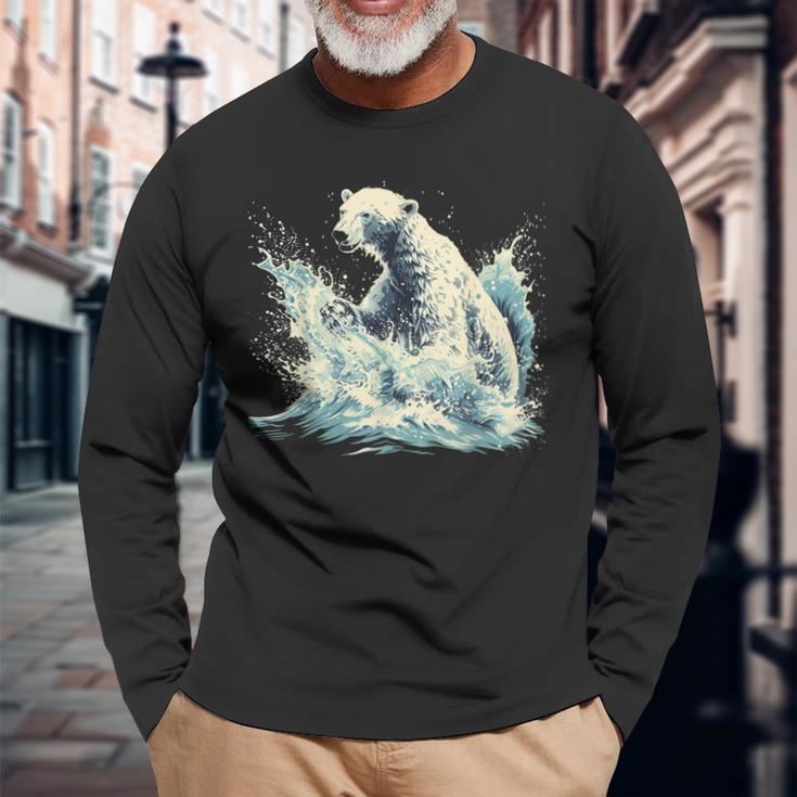 シロクマ 海洋哺乳類 アートワーク 海洋 シロクマモチーフ 長袖Tシャツ 高齢者への贈り物