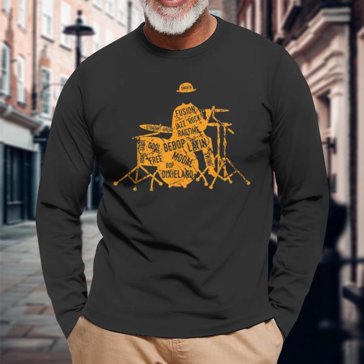 ジャズジャンル付きジャズドラマーtシャツ 長袖Tシャツ 高齢者への贈り物
