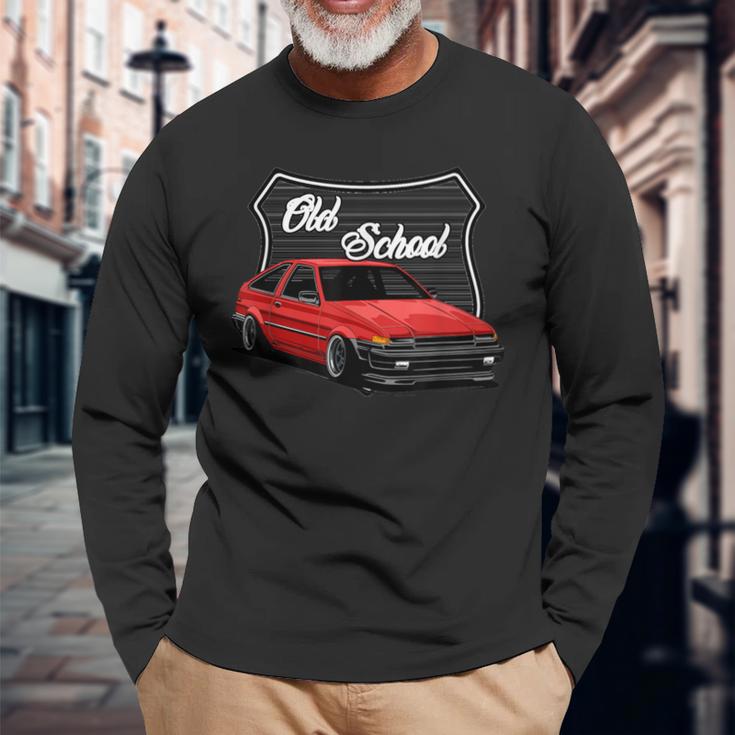 ジャパニーズクラシックチューナー、ドリフトカー、メンズオールドスクールホットロッド 長袖Tシャツ 高齢者への贈り物
