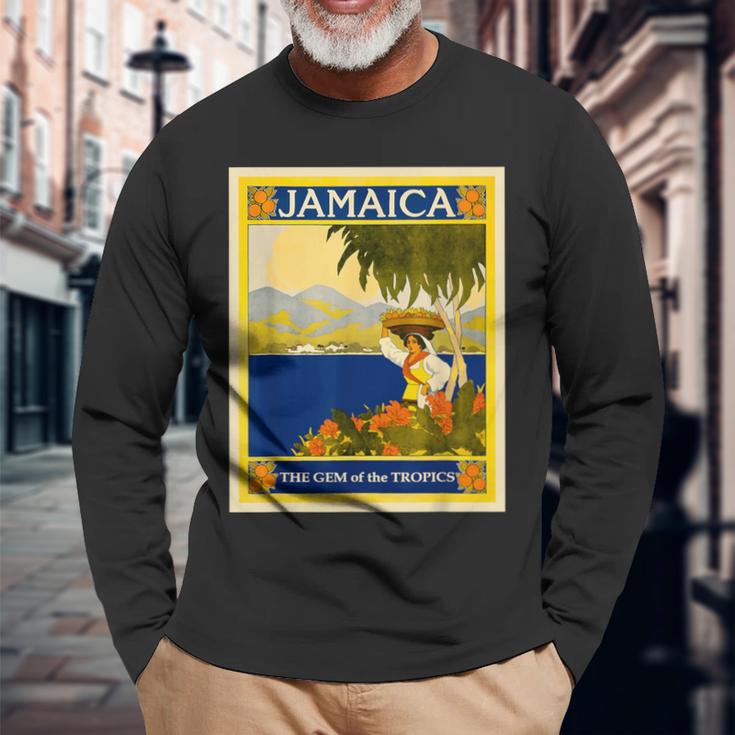 ジャマイカ熱帯地方の宝石レトロなヴィンテージ旅行ポスター 長袖Tシャツ 高齢者への贈り物