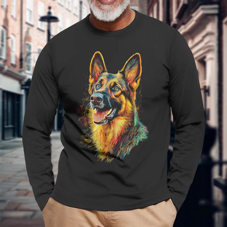 ジャーマンシェパード 犬 モチーフ ペット イラスト ジャーマンシェパード 長袖Tシャツ 高齢者への贈り物