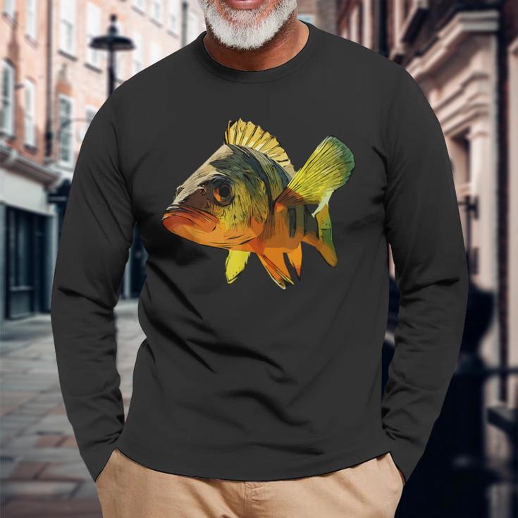 スズキ魚グラフィック デザイン海海洋動物 長袖Tシャツ 高齢者への贈り物