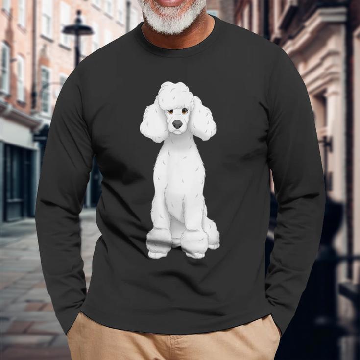 ホワイト スタンダード プードル ドッグ 長袖Tシャツ 高齢者への贈り物