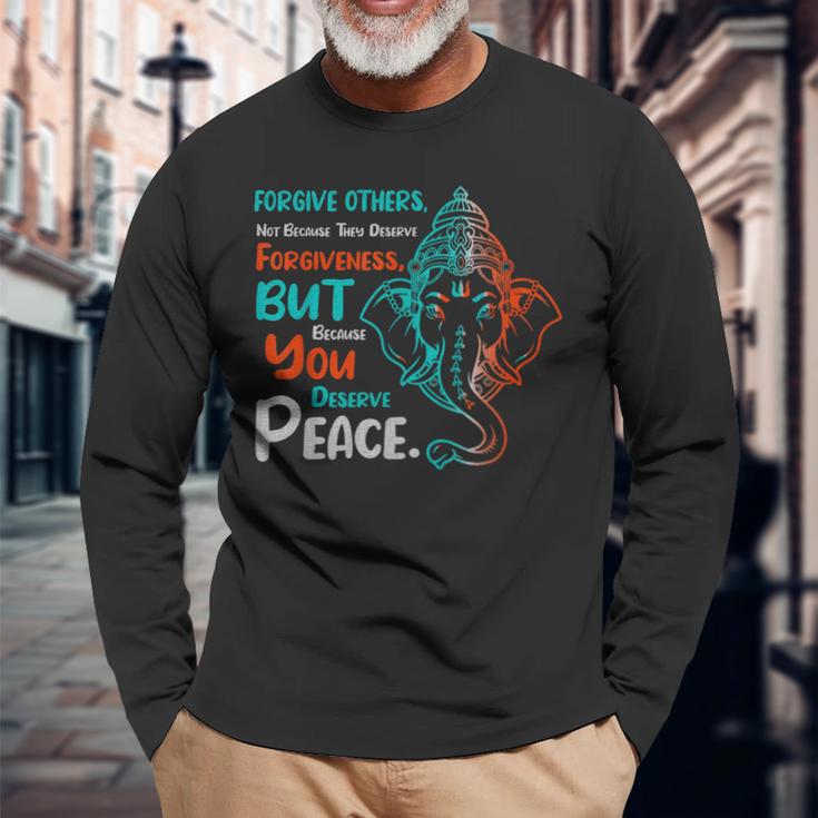 スピリチュアル・ピース・ガネーシャ 長袖Tシャツ 高齢者への贈り物