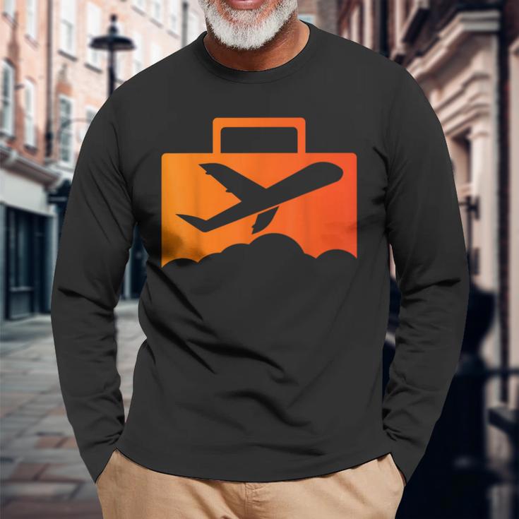スーツケース航空の飛行機デザイン 長袖Tシャツ 高齢者への贈り物