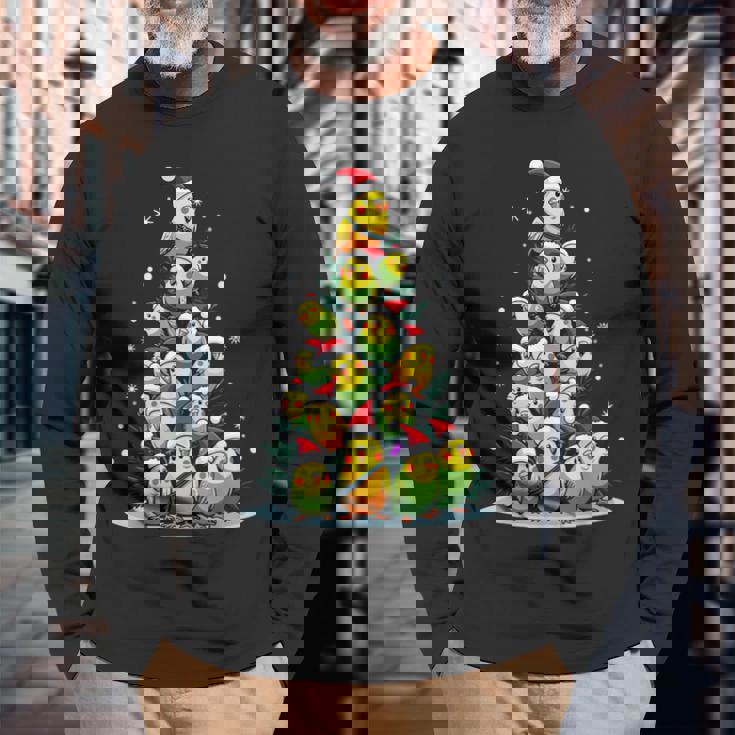 セキセイインコのクリスマス ツリー 面白いセキセイインコ ホリデー セキセイインコ 長袖Tシャツ 高齢者への贈り物