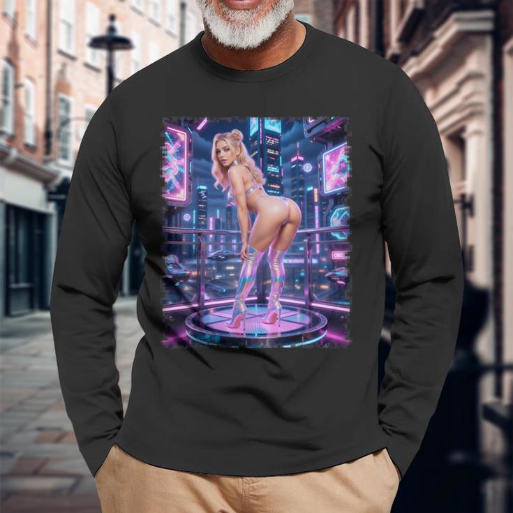 セクシーガールグラフィックtシャツ サイバーパンク ピンナップガールダンサー 長袖Tシャツ 高齢者への贈り物