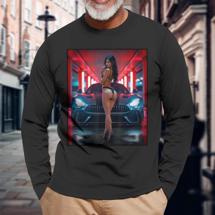 セクシーガールグラフィックtシャツ セクシービキニモデル&エキゾチックカー 長袖Tシャツ 高齢者への贈り物
