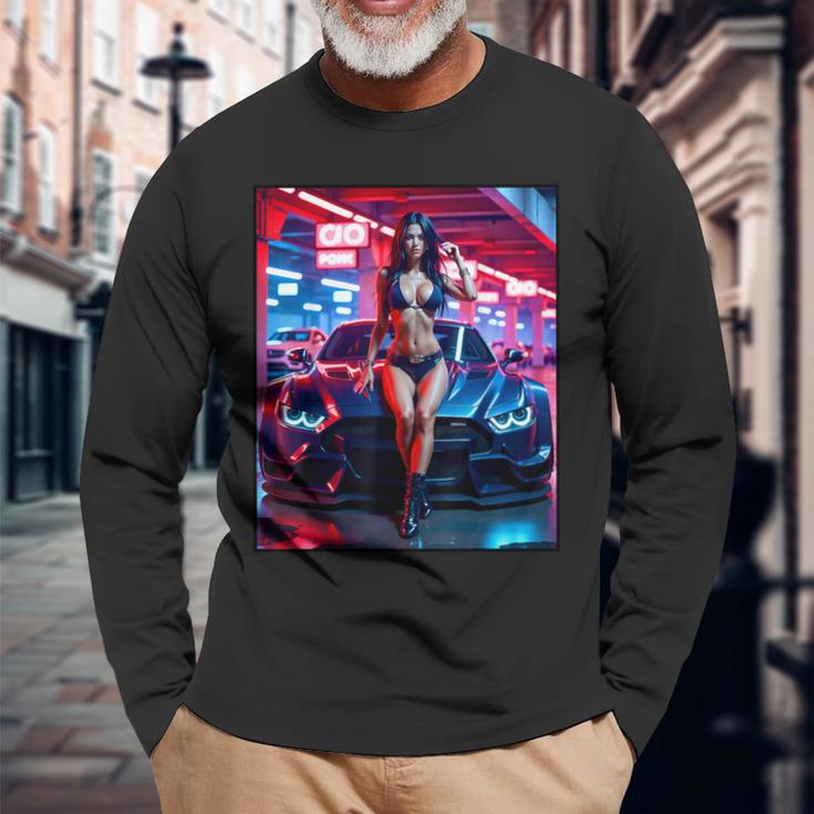 セクシーガールグラフィックtシャツ セクシーピンナップモデル&エキゾチックカー 長袖Tシャツ 高齢者への贈り物