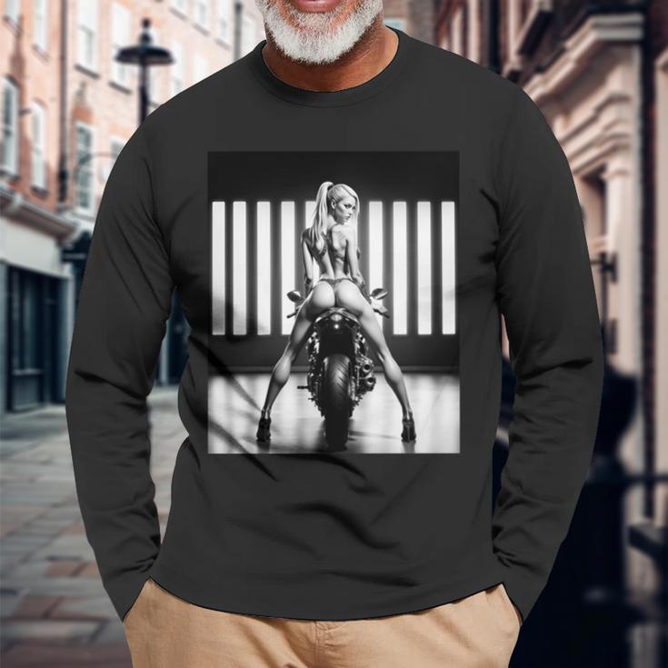 セクシーガールグラフィックtシャツ セクシーブロンドブーティモデルバイカーベイブ 長袖tシャツ 長袖Tシャツ 高齢者への贈り物