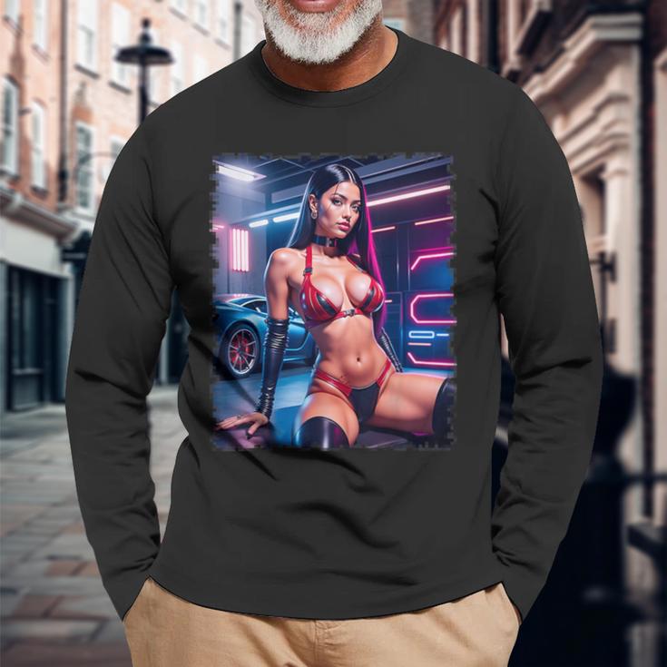 セクシーガールグラフィックtシャツ セクシーラティーナビキニモデル&スポーツカー 長袖Tシャツ 高齢者への贈り物