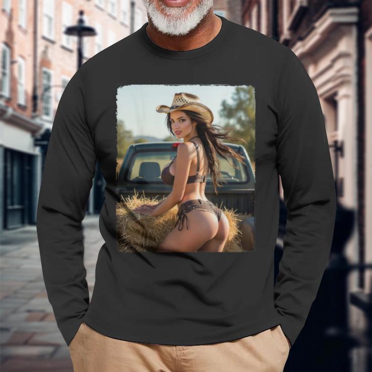 セクシーガールグラフィックtシャツ カウガールピンナップガール 2 長袖Tシャツ 高齢者への贈り物