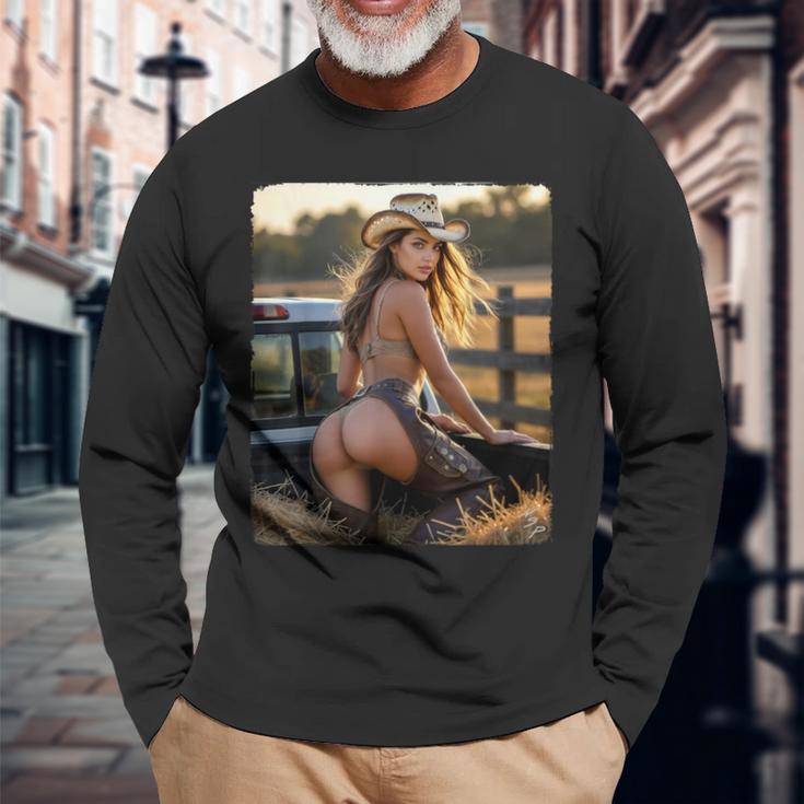 セクシーガールグラフィックtシャツ カウガールピンナップガール 4 長袖Tシャツ 高齢者への贈り物