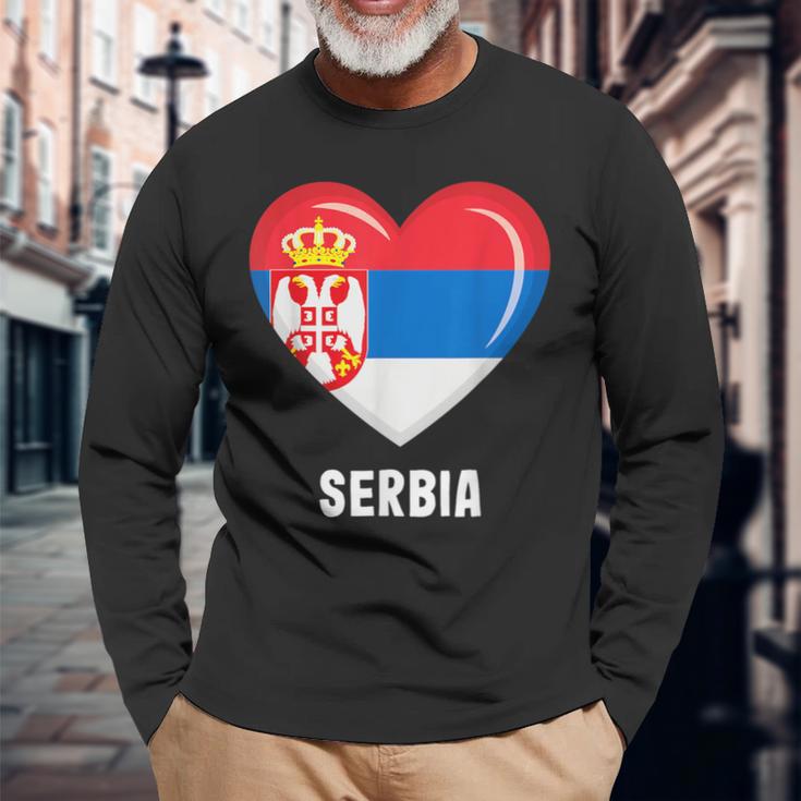 セルビア国旗シャツ 長袖Tシャツ 高齢者への贈り物